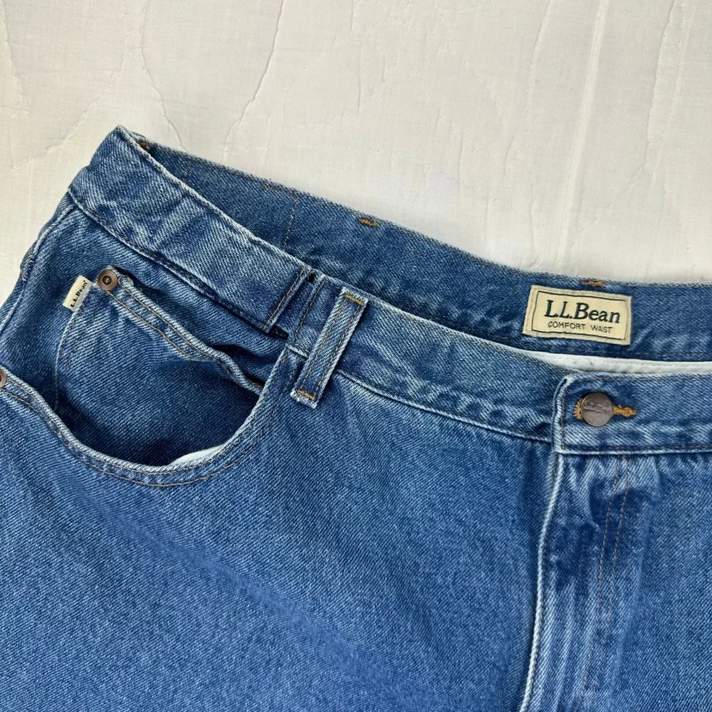 LL‎ Bean Jeans Mens Comfort Waist Straight 42x29 Blue Denim VTG Cotton 250265
